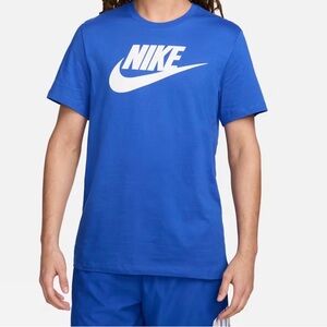 Nike Tee Dri Fit Athletic Cut men’s Large Rush Blue White Logo Short Sleeves